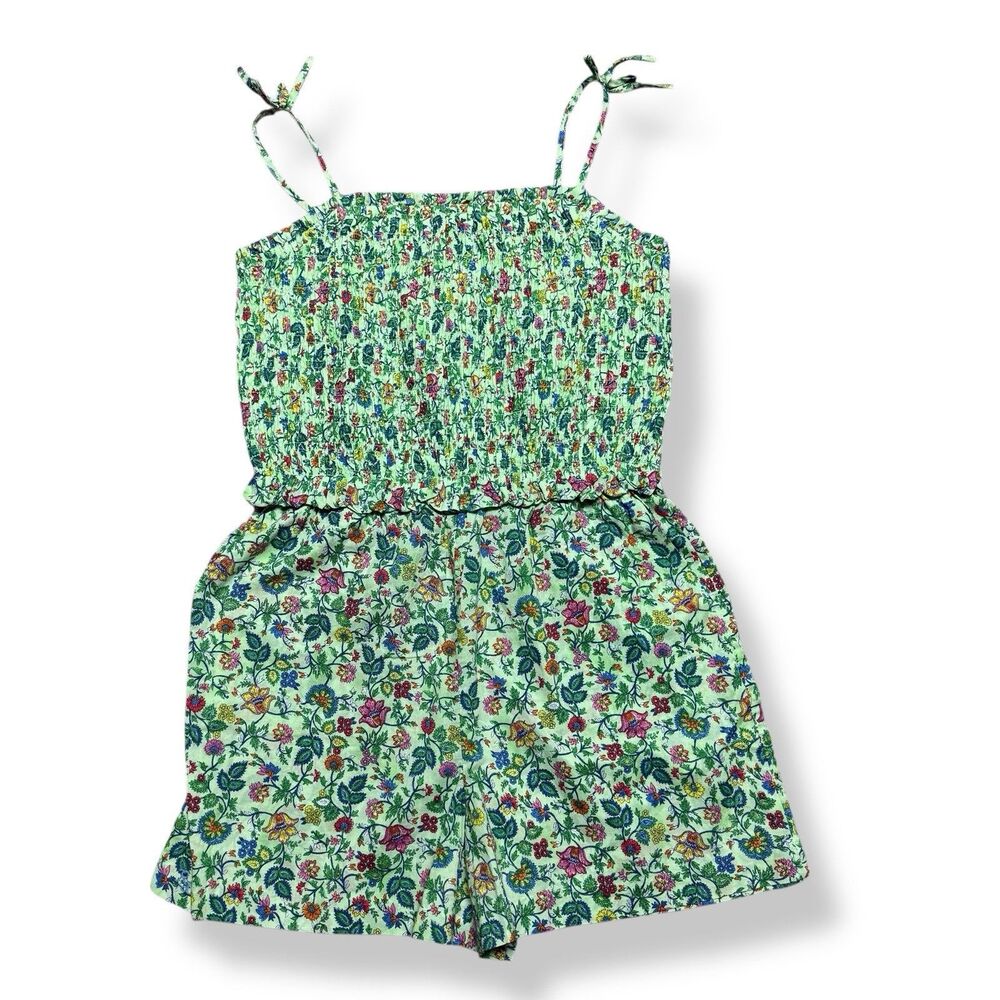 Polo Ralph Lauren Girls Shorts Romper Floral Smocked Batiste Playsuit 16 Green
